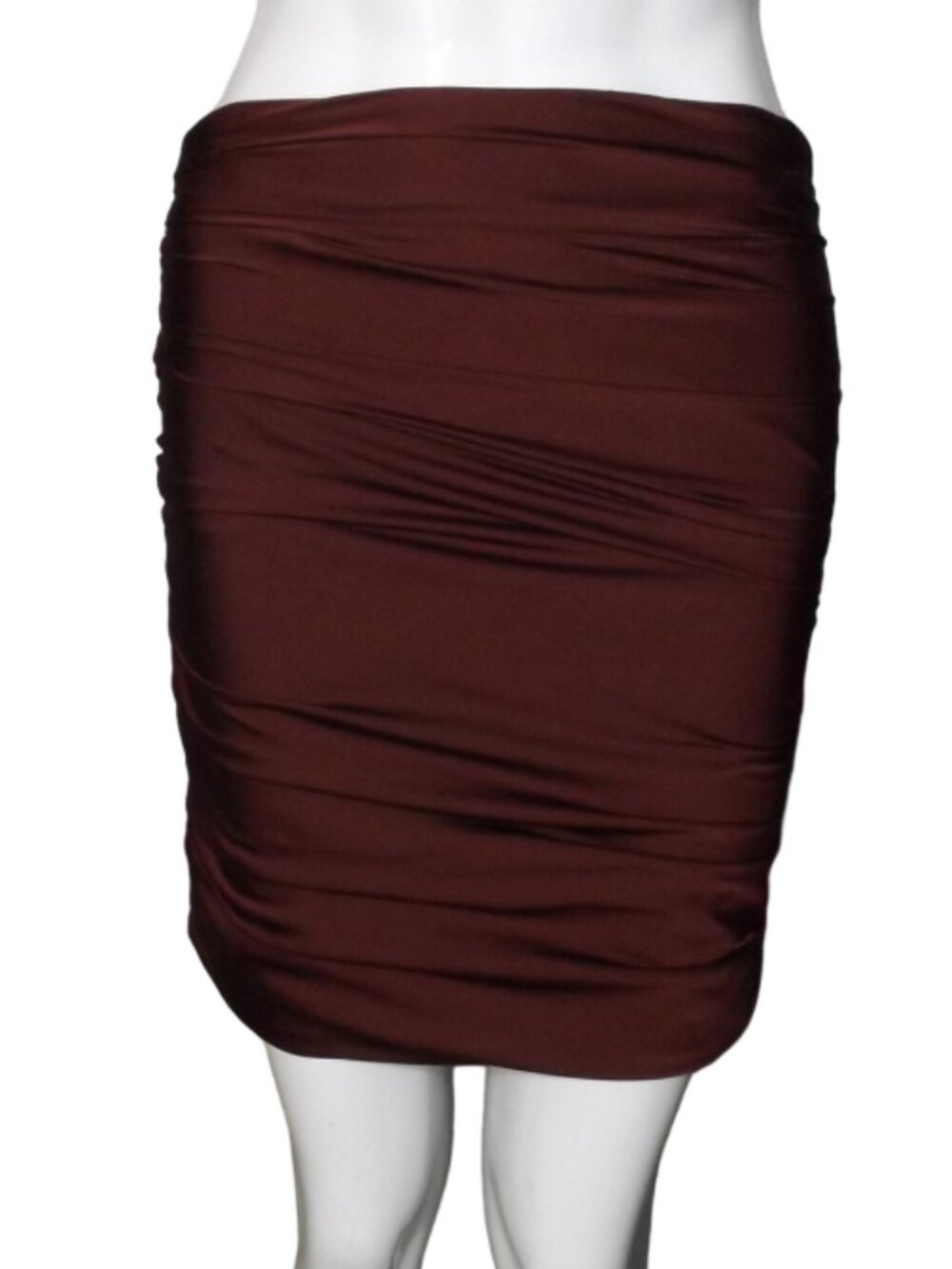 HOUSE OF CB Mini Skirt, M, Ruched sides, Short, Clubwear, Zipper, Satiny, Raisin